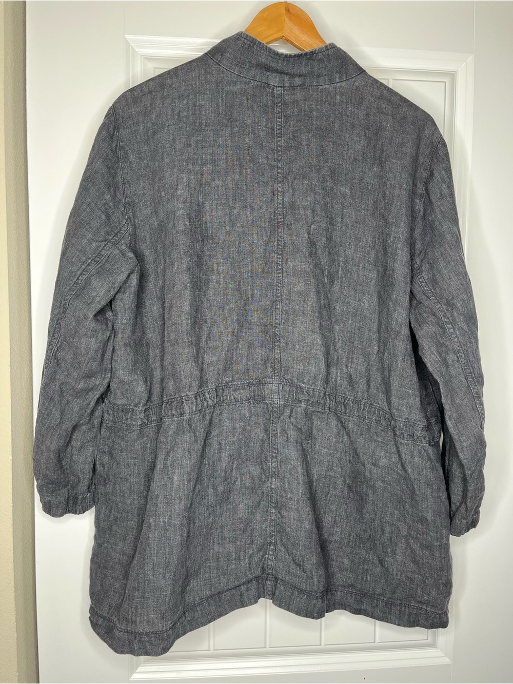 Eileen Fisher Washed Organic Linen Délavé Stand Collar Jacket Womens Large Gray - Picture 2 of 6